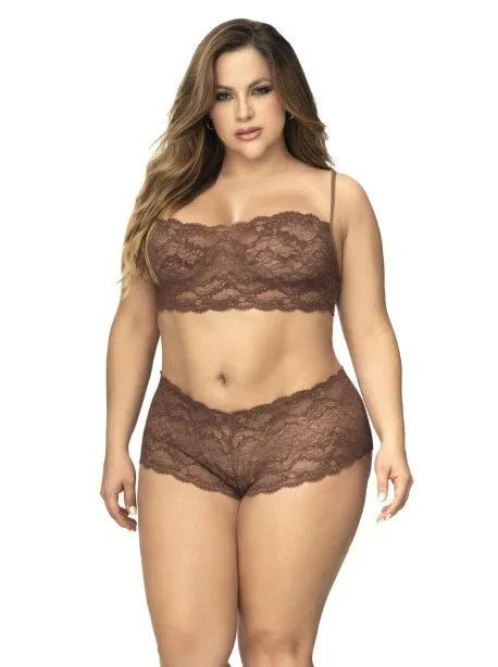 Ensemble lingerie cacao top bustier et shorty 2X3X
