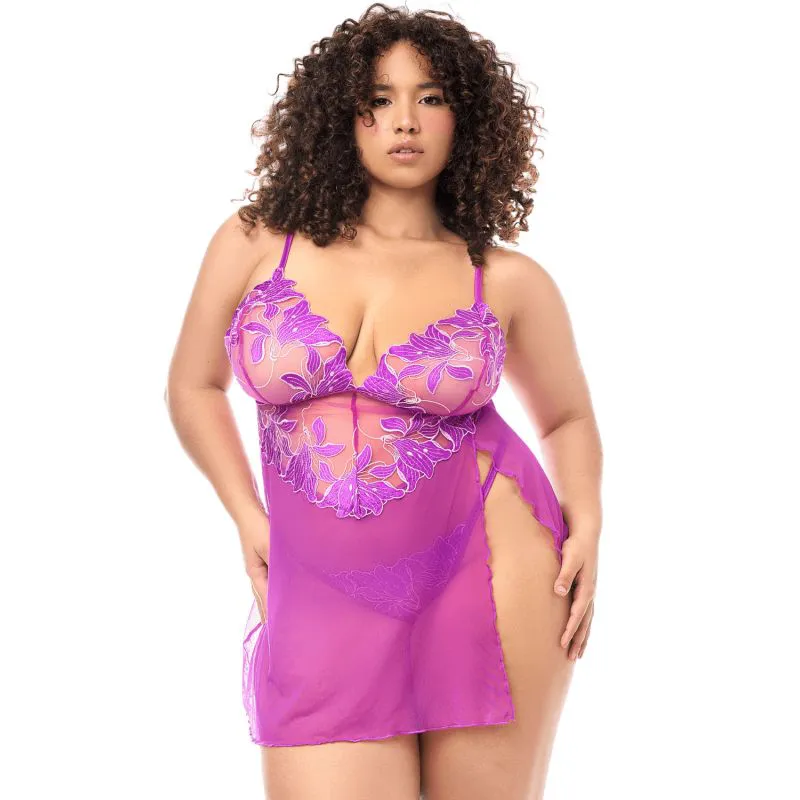 Babydoll  brod&eacute;e florale 1X/2X